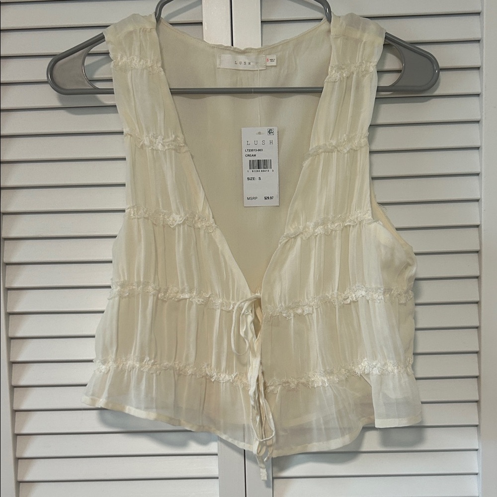 Lush Cream Tie-Front Blouse